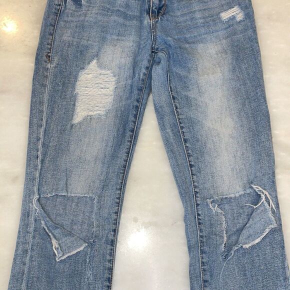 Avenue Rag Soft Blue Denim Straight Leg Loose Fit Destructed Jeans - Picture 8 of 12